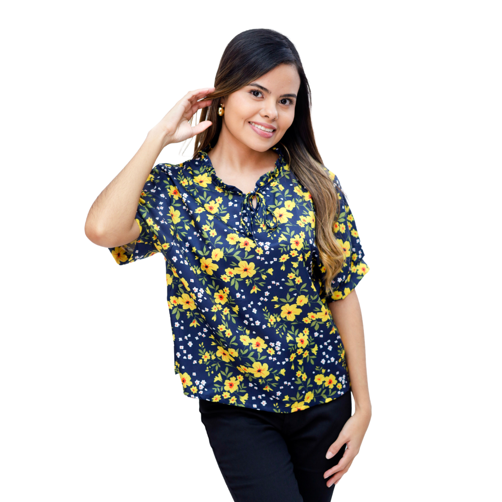 BLUSA ESTAMPADA FLORAL MANGA CORTA DAMA