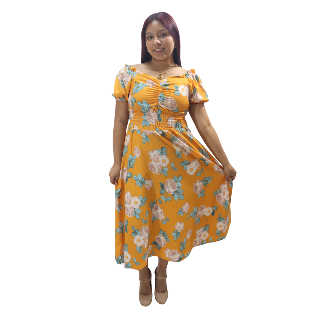 Vestido de Dama estampado floral naranja