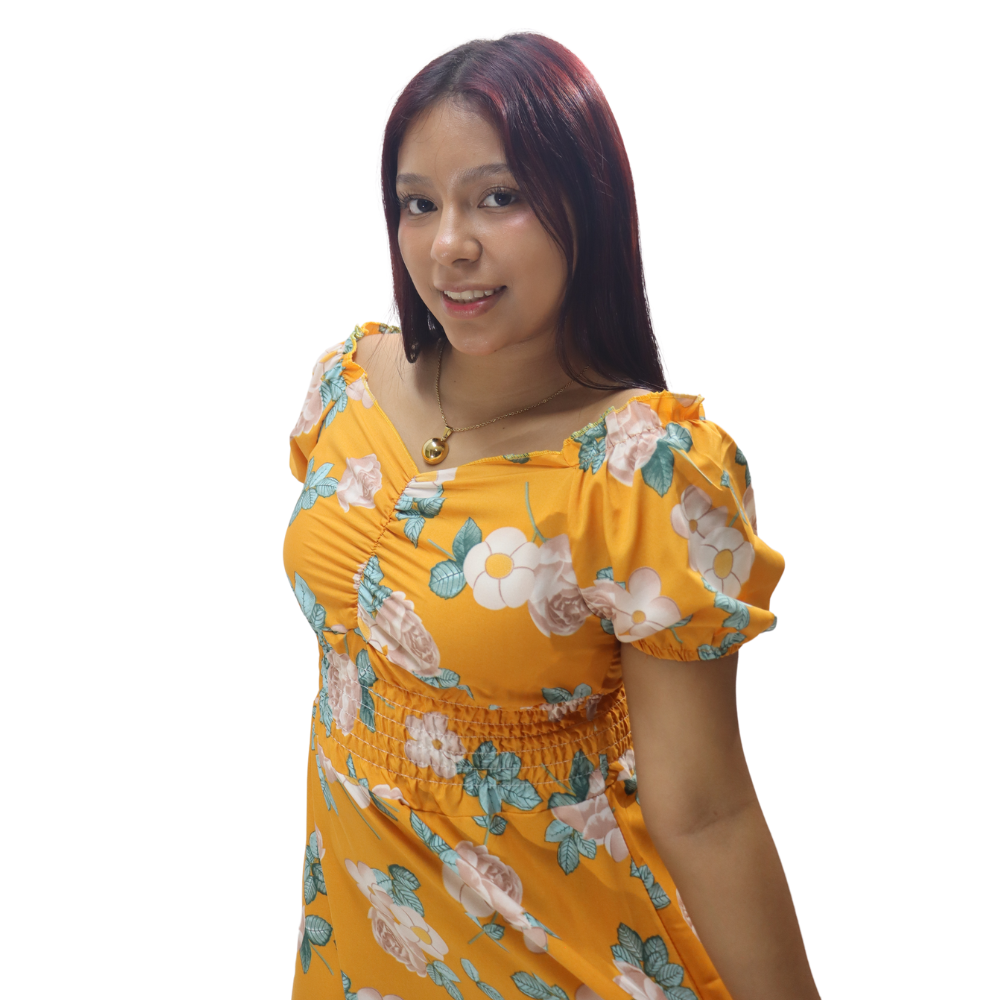 Vestido de Dama estampado floral naranja