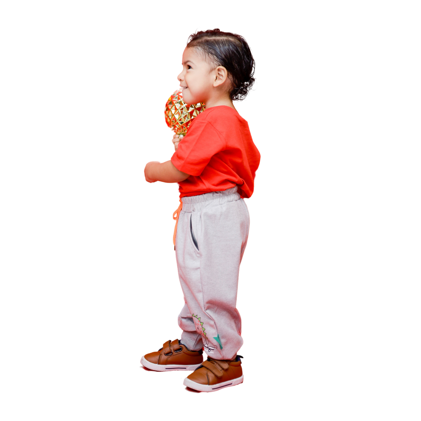 Jogger Gris para niño con detalle de dinosaurio