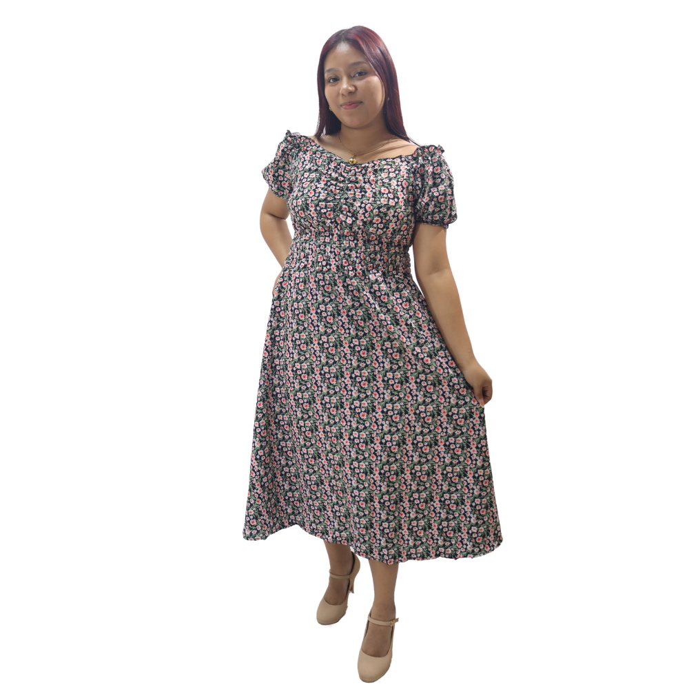 Vestido de Dama estampado floral rosado
