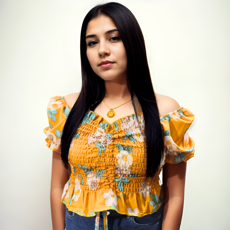 Blusa con estampado Floral Mostaza