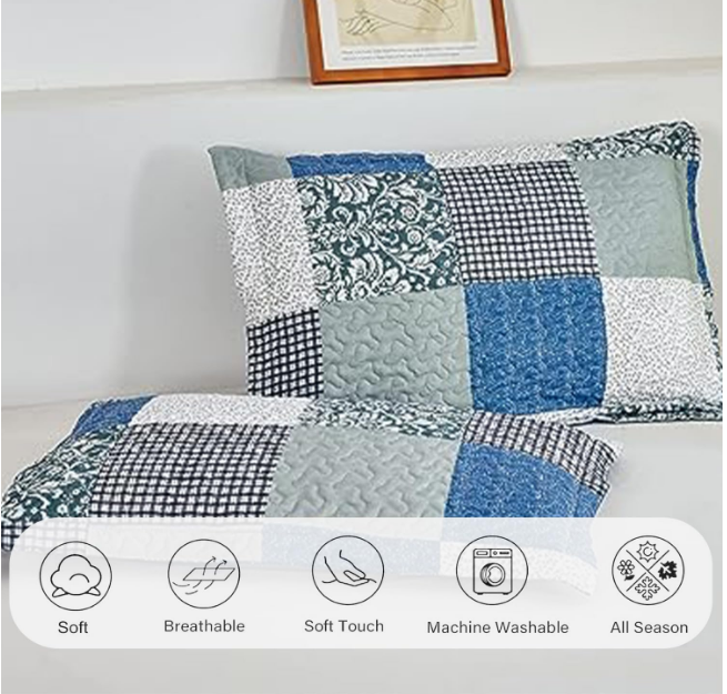 Edredon estampado a cuadros celeste