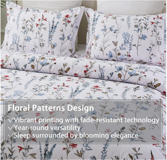Edredon estampado Floral Ocre y celeste