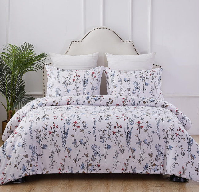 Edredon estampado Floral Ocre y celeste