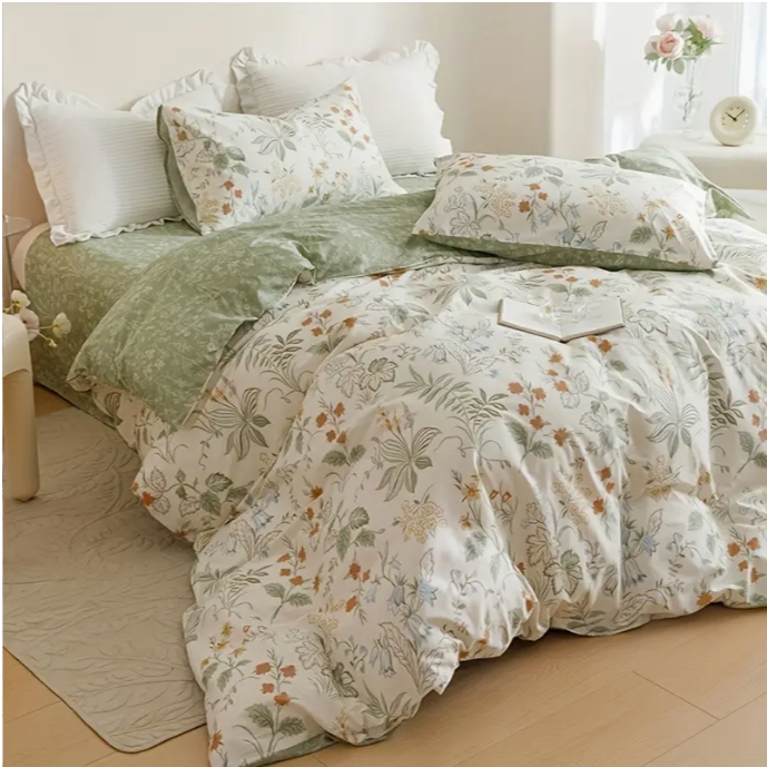 Edredon estampado Floral verde