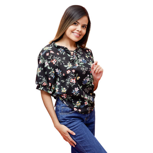 BLUSA ESTAMPADA FLORAL MANGA CORTA DAMA