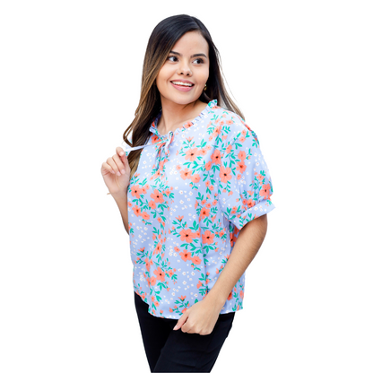 BLUSA ESTAMPADA FLORAL MANGA CORTA DAMA