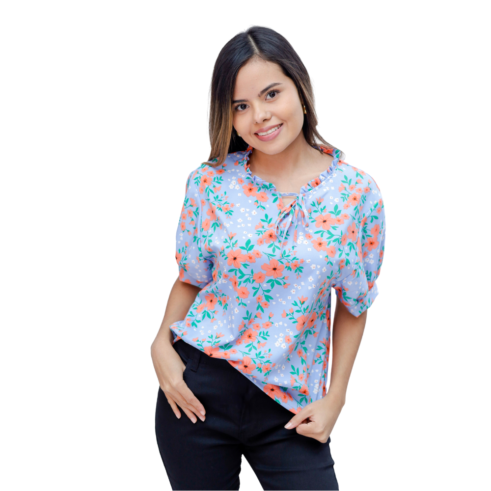 BLUSA ESTAMPADA FLORAL MANGA CORTA DAMA