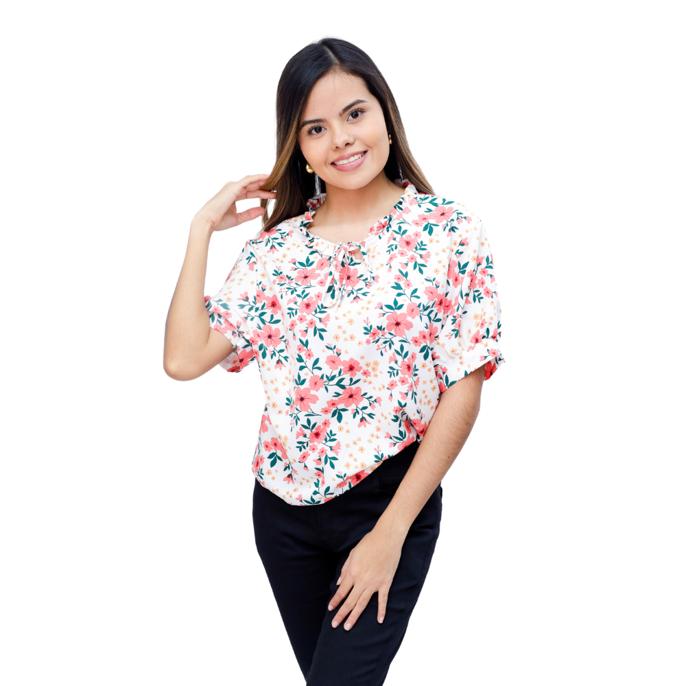 BLUSA ESTAMPADA FLORAL MANGA CORTA DAMA