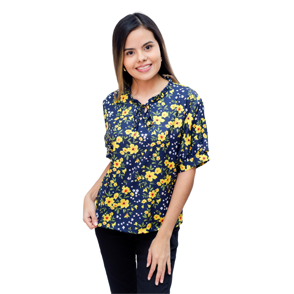 BLUSA ESTAMPADA FLORAL MANGA CORTA DAMA