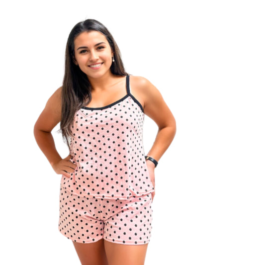 CONJUNTO DE PIJAMA CON TIRANTE ROSA