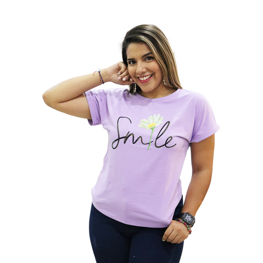 T-shirt con estampado SMILE color lila