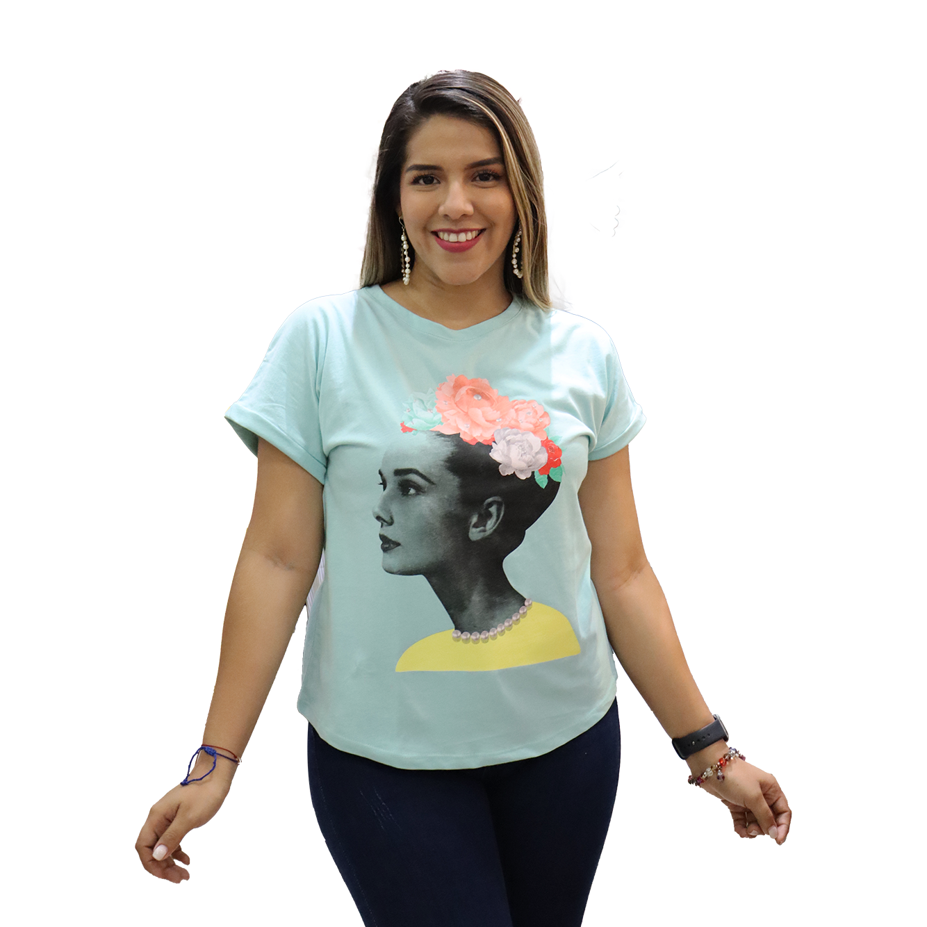 T-shirt con estampa de mujer con flores