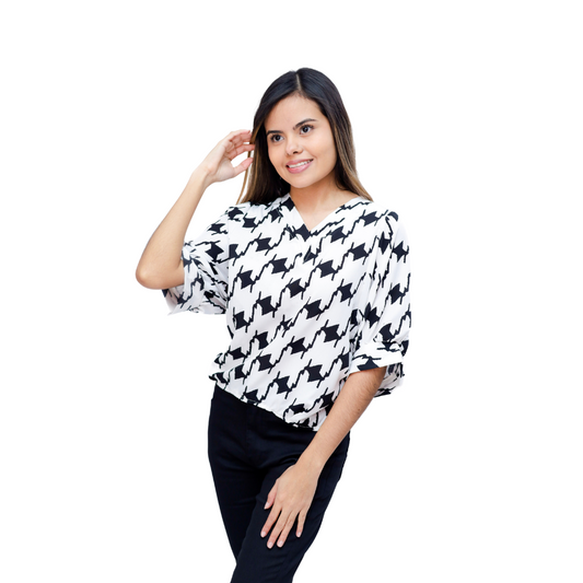 BLUSA DE DAMA BLANCO CON NEGRO