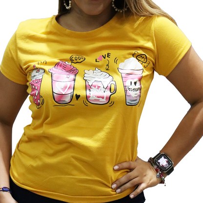 T-shirt amarilla con figuras para dama