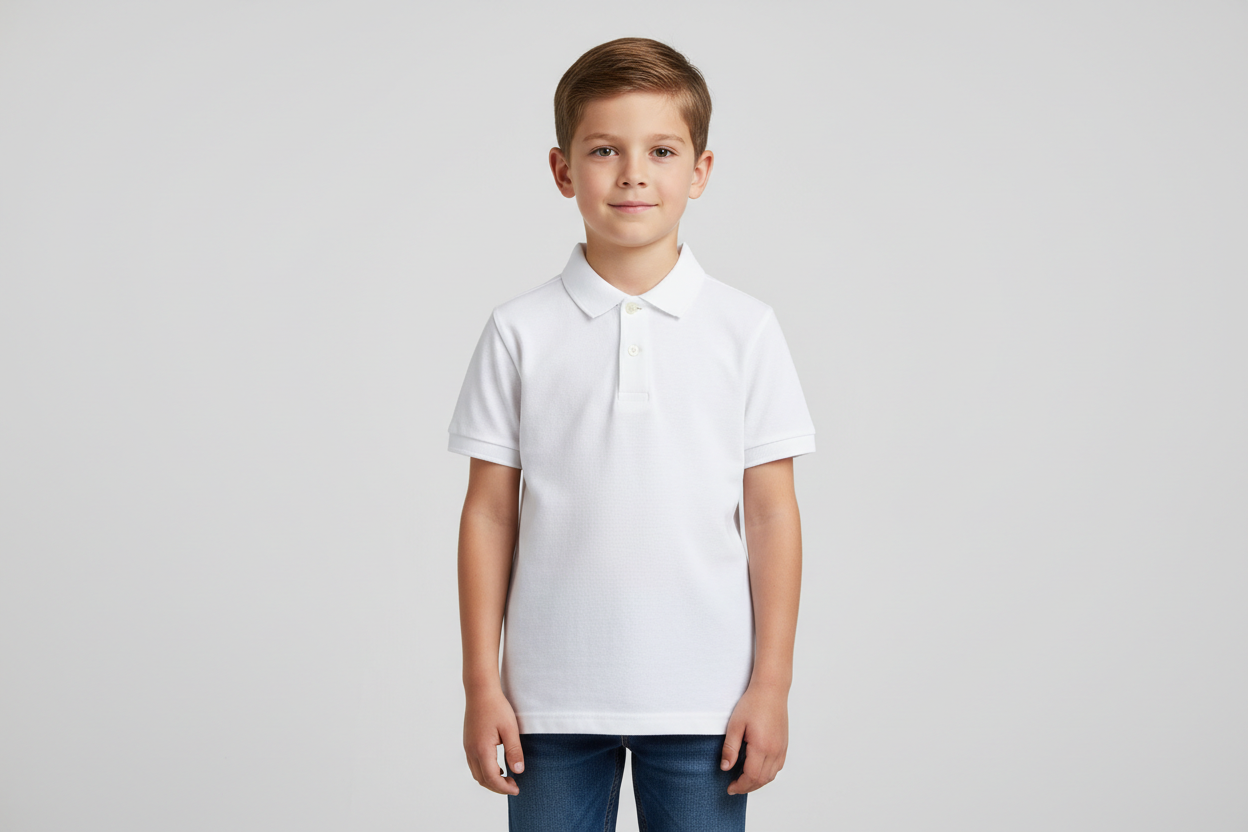 Camisa tipo polo para niñ@ blanca