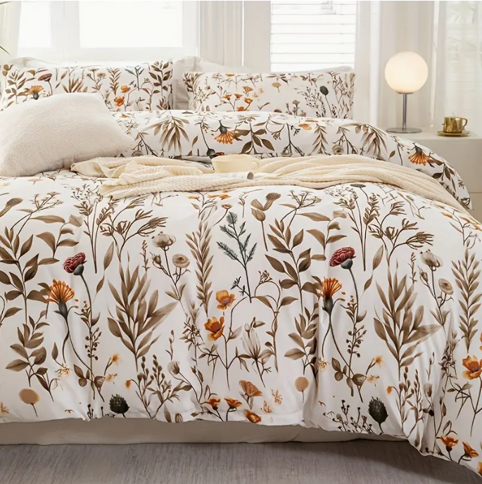 Edredon estampado Floral Beige