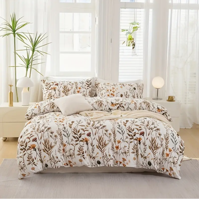 Edredon estampado Floral Beige
