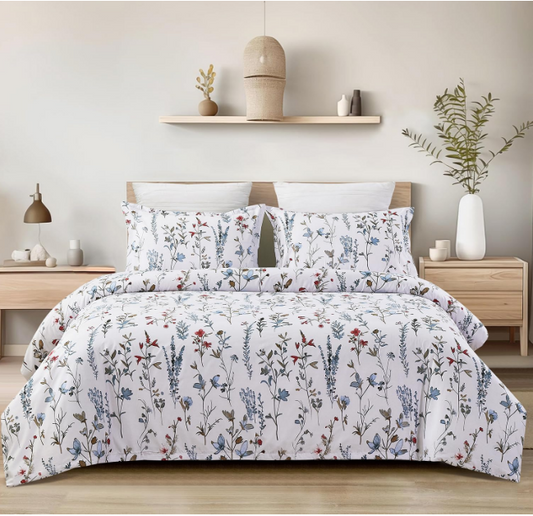 Edredon estampado Floral Ocre y celeste